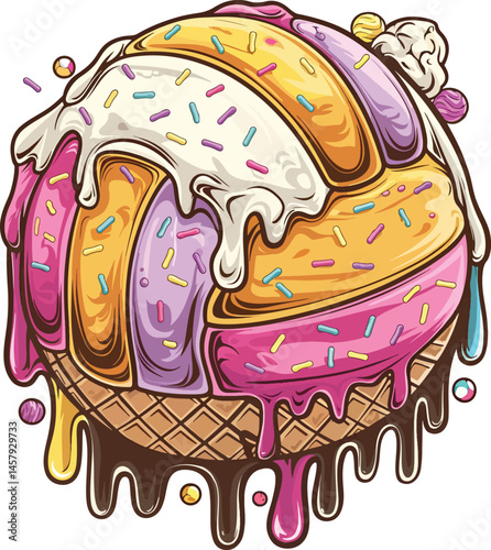 Ice Cream Drip Volleyball Vector