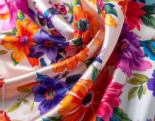 Elegant women's silk scarf, vibrant floral patterns