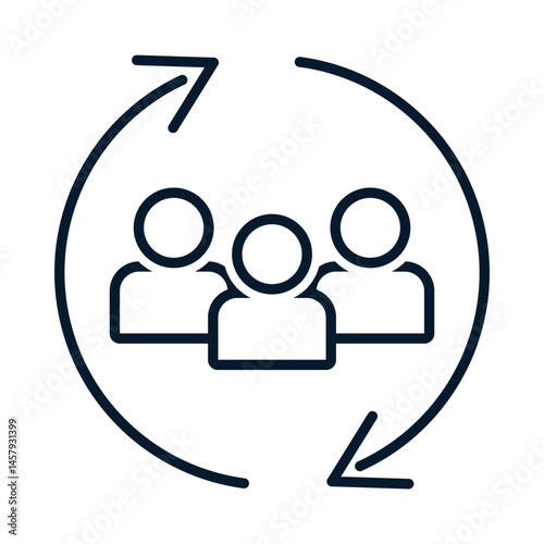 Concept partnership in teamwork, team interaction. Vector linear icon isolated on white background.