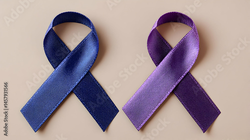 Awareness ribbons in blue and purple promoting solidarity and support messages photo