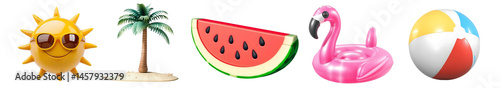 Set of 3d summer element cut out, transparent, png