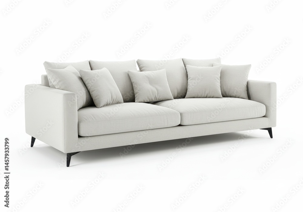 Fototapeta premium Modern Light Grey Fabric Sofa with Black Legs Comfortable Living Room Furniture Home Couch Decor