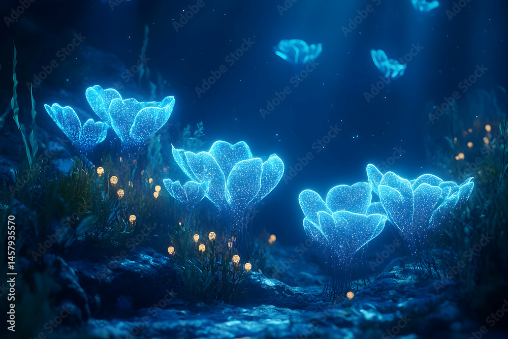 Fototapeta premium Subaquatic digital floral forms in a deep sea environment.