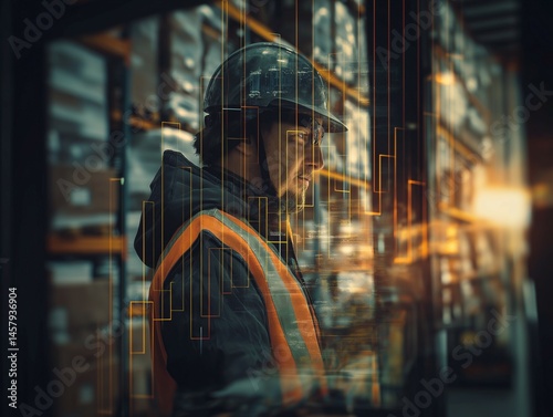 Double Exposure Editorial Image Depicting Skilled Labor and Rising Employment Trend