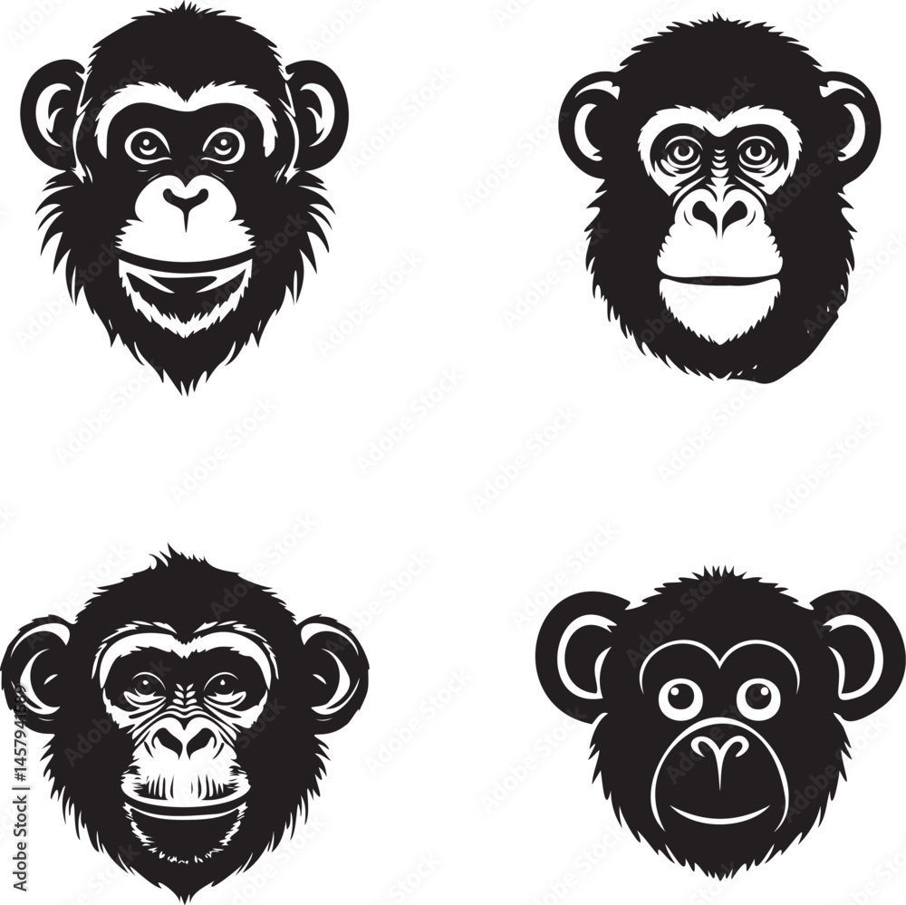Fototapeta premium Monkey face logo isolated black and white background