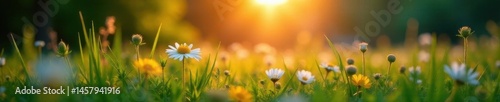 Twilight meadow, glowing bokeh, soft summer foliage, blur, lighting, peaceful