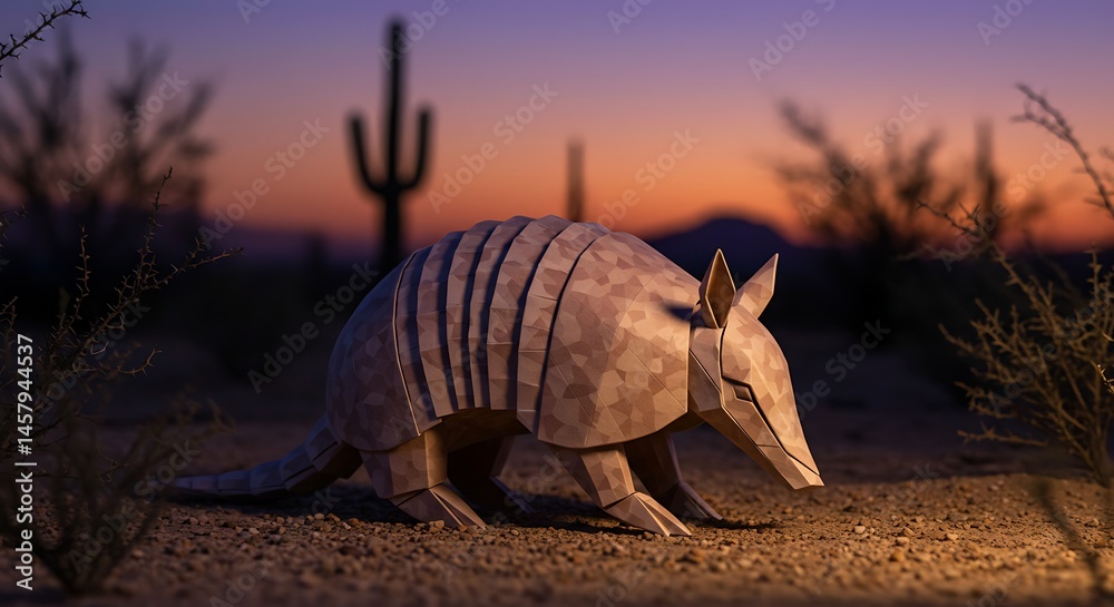 Obraz premium Geometric Armadillo at Sunset in the Desert