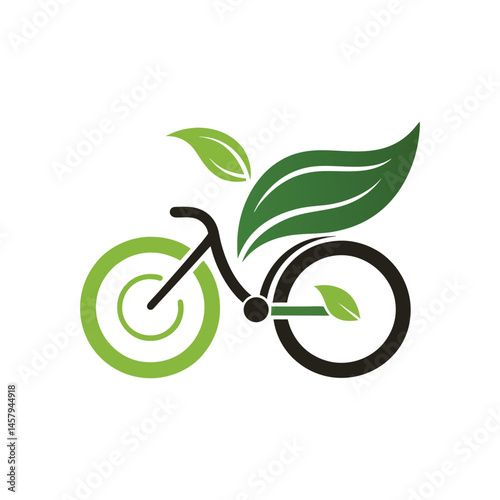 Eco-friendly transport brand logo with a leaf integrated into a bicycle shape.