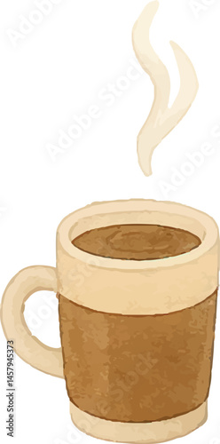 Digital illustration of a steaming cup of coffee, featuring a warm and inviting design with soft colors that highlight the comforting nature of this popular beverage