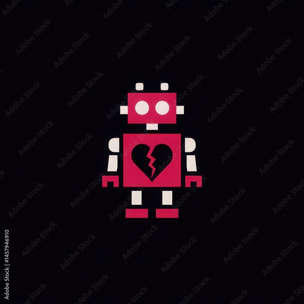 Obraz premium Colorful Cartoon Heartbroken Robot: Quirky Geometric Vector with Love Symbol