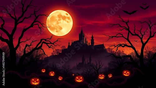 Halloween Castle Town with Moonlight
