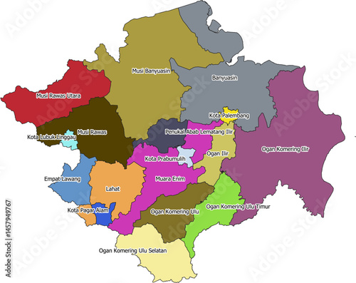 South Sumatera Boundary Map administrative division Peta Batas Wilayah Administrasi Sumatera selatan Indonesia