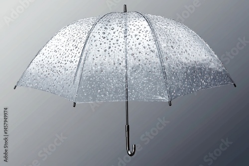 Transparent umbrella with raindrops, isolated on transparent background