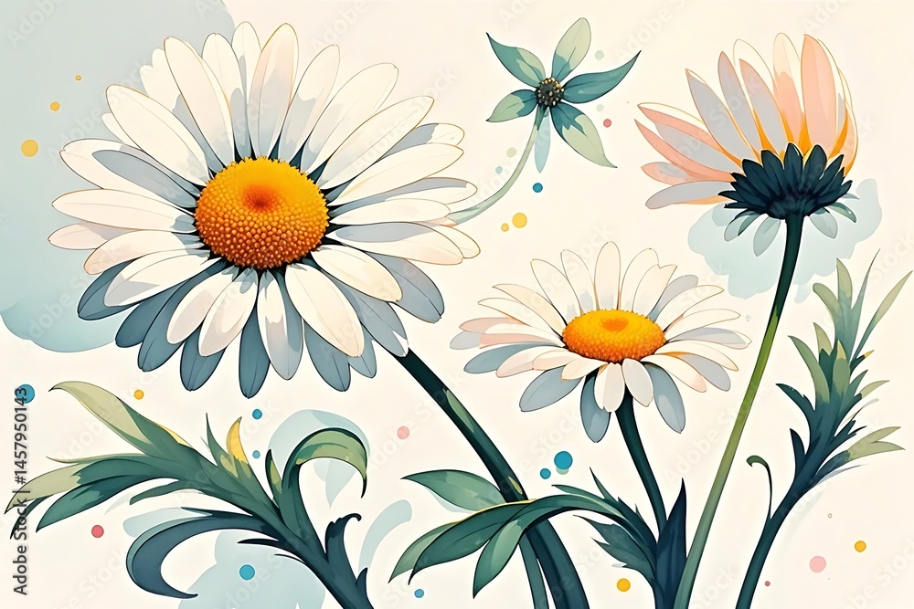 Watercolor daisy set