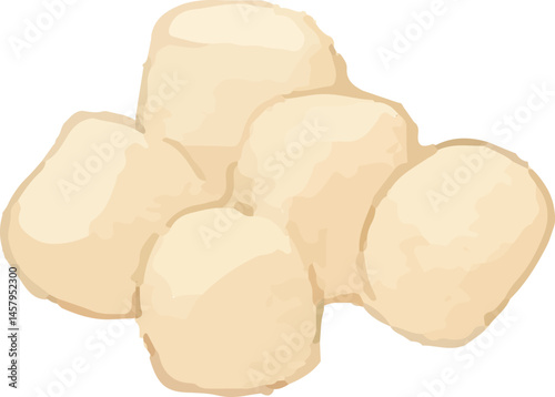 Digital illustration of a group of soft, round marshmallows, highlighting their smooth texture and delicate appearance, perfect for adding a sweet touch to drinks or desserts