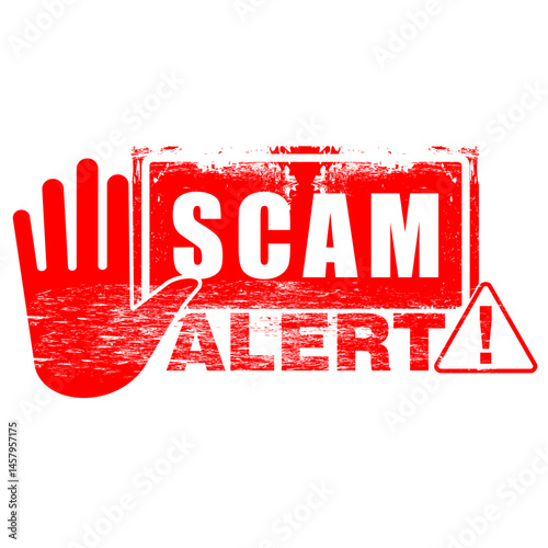 Warning, scam alert, rubber stamp and sign vector