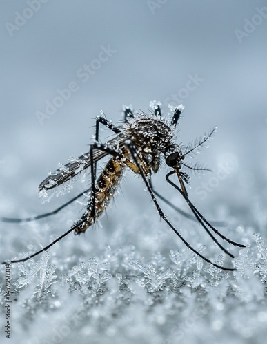 Closeup photo of a frozen mosquito macro 35mm