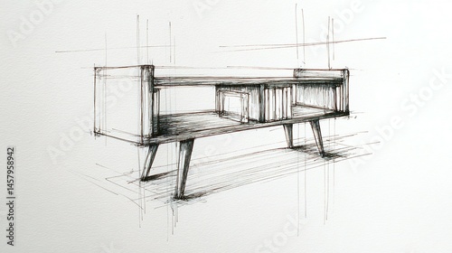 Hand-drawn sketch of a mid-century modern sideboard.