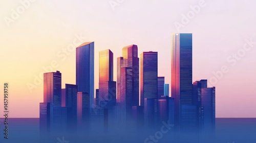 Abstract Metropolis Silhouette with Modern Architecture, Cityscape Skyline View