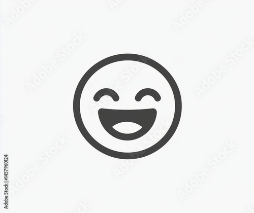 Monochrome Line Art Icon of Happy Emoji on White Background