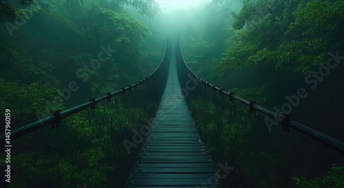 Fototapeta Naklejka Na Ścianę i Meble -  Misty jungle suspension bridge path