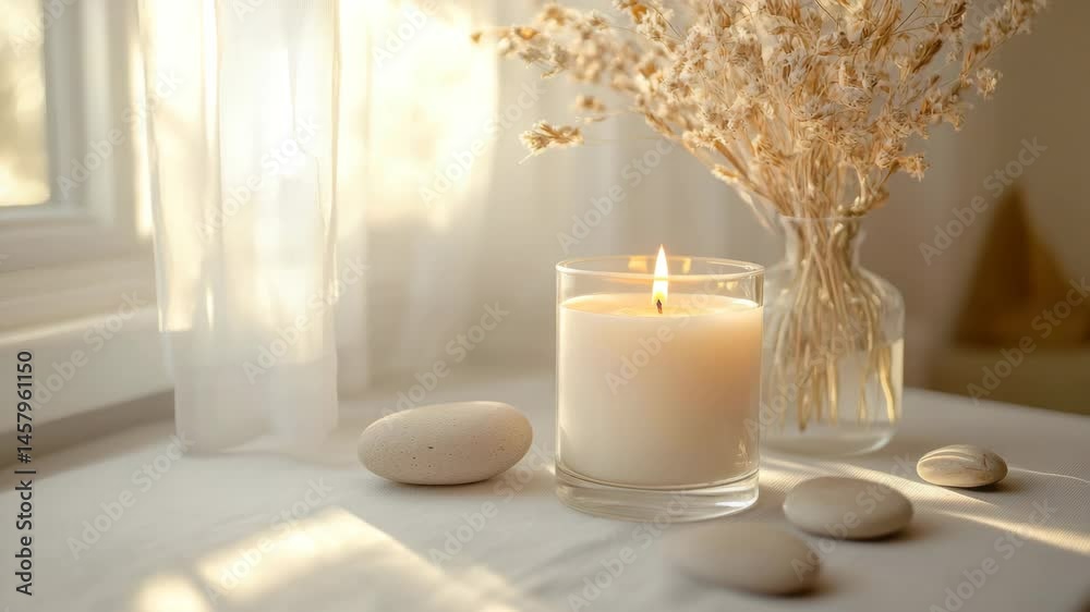 Tranquil Scene with Candle and Dried Flowers Indoor Tranquil Scene with Candle and Dried Flowers Indoor