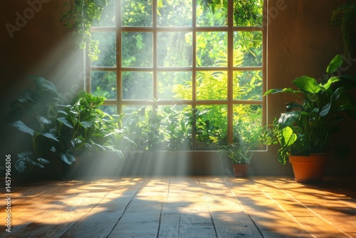 Cozy Home Environment with Sunlight Streaming Through Window and Illuminating Wooden Floors