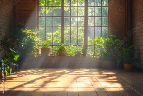 Cozy Home Environment with Sunlight Streaming Through Window and Illuminating Wooden Floors
