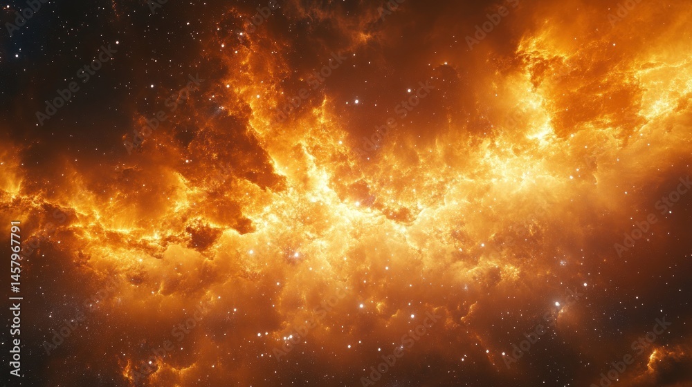 Fototapeta premium Fiery Nebula: A Cosmic Tapestry of Orange and Gold