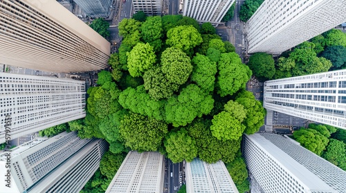 Urban Green Space Surrounded by Skyscrapers in a Cityscape