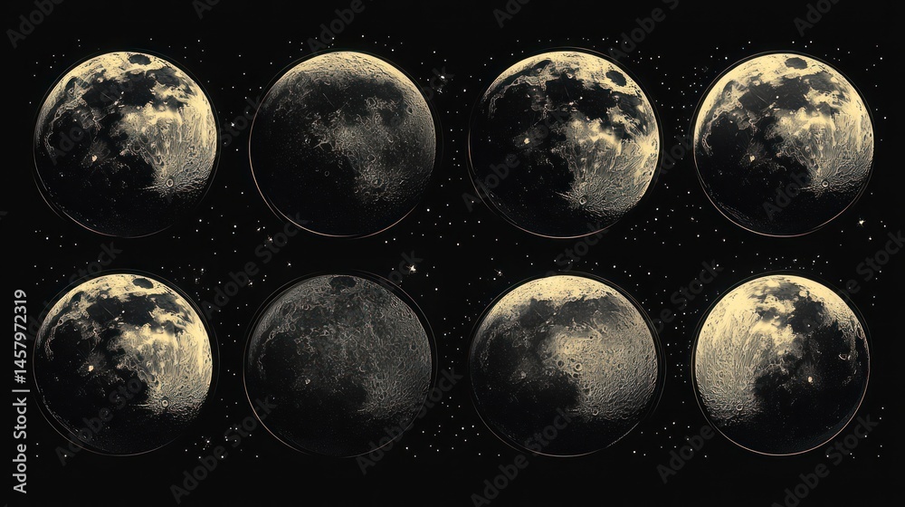 Obraz premium Lunar cycle visualization showcasing the different phases of the moon