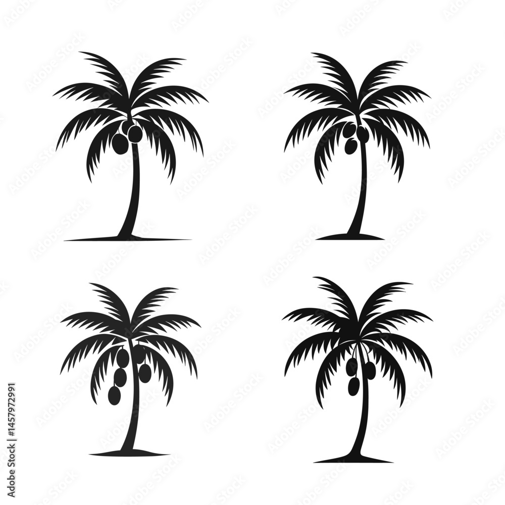 Fototapeta premium Four Simple Black Palm Trees Silhouette Design