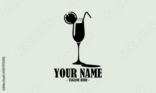 Cocktail glass drink black vector design, spritz or limoncello cocktail vector illustration in sketch style and cocktail glass drink logo icon