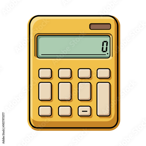 Yellow calculator displaying zero on digital screen, suitable for UI icon or educational material  