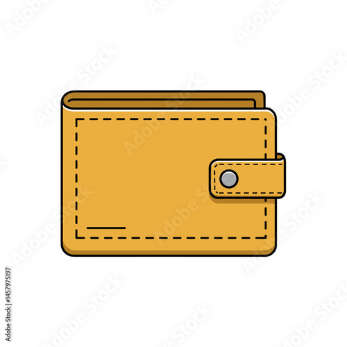 Yellow wallet illustration with stitching detail, suitable for UI icon or educational material  