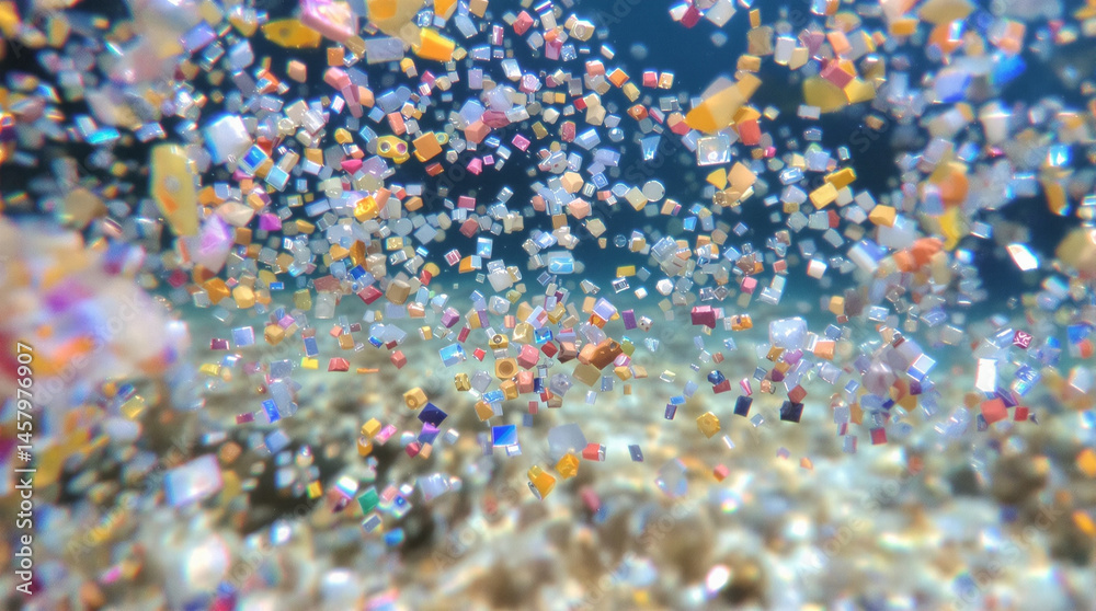Underwater Shimmering: An up-close underwater perspective unveils a dazzling spectacle of vibrant, translucent confetti, suspended in fluid, creating a dynamic, festive scene. Underwater Shimmering: An up-close underwater perspective unveils a dazzling spectacle of vibrant, translucent confetti, suspended in fluid, creating a dynamic, festive scene.