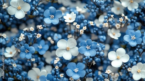 Delicate blossoms in shades of cerulean and white evoke serenity and peace