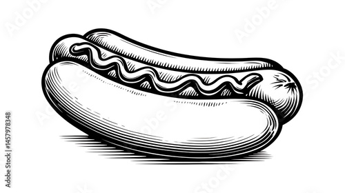 Vintage Hot Dog Illustration Tasty Street Food.