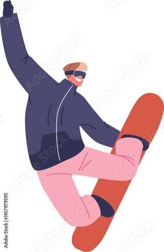 Snowboarder descending on board vector illustration