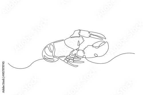 Lobster in continuous one line drawing. Single line art illustration of crayfish lobster. Editable vector.