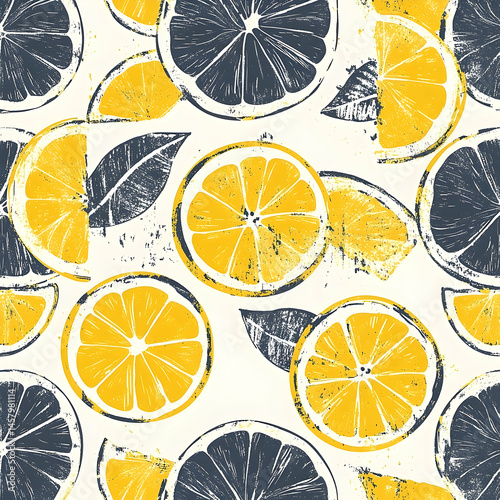 Decorative pattern of graphic citrus fruit slices.