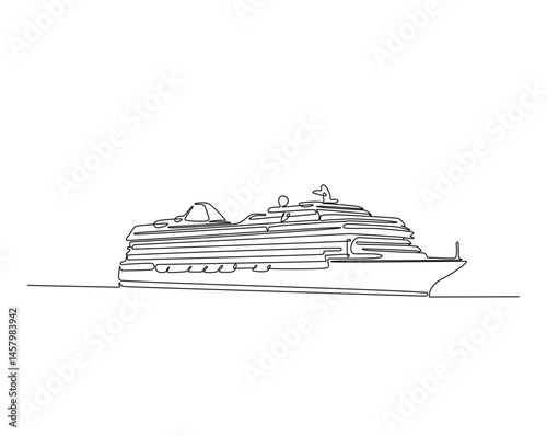 Continuous one line drawing of sailing cruise ship. Cruise ship in simple outline illustration. Editable line vector