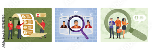 Job Applicant List. Highlighting Candidate Profiles Choice. Reviewing CV.