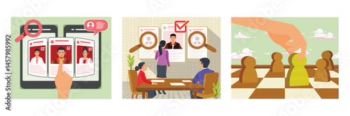 Online Profile Selection. Professional Job Recruitment Scene. Dismissal and hiring People.