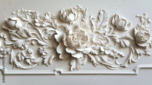 Beautiful plaster wall featuring elegant volumetric decorative flowers.