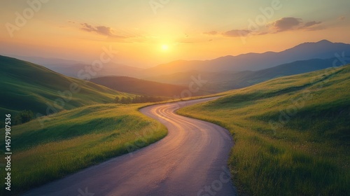 Wallpaper Mural Winding Road Through Green Hills at Sunset Landscape Torontodigital.ca