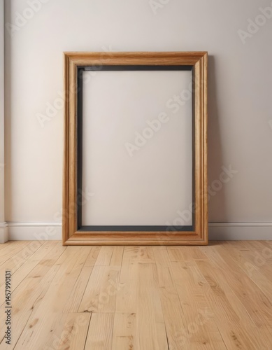 Clean, empty picture frame on light wooden floor  Perfect for showcasing artwork , floor, presentation