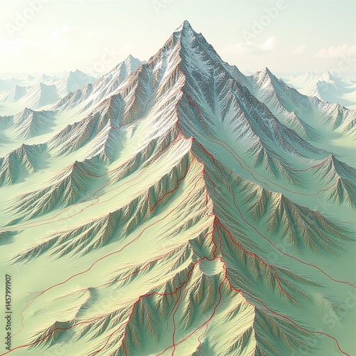 Mountain terrain topography map, detailed hiking trails, contour lines illustration, geographic landscape design, outdoor adventure map, elevation and terrain details, nature exploration guide, precis