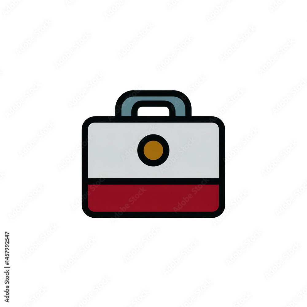 Simple, flat design illustration of briefcase with red bottom and gray handle, symbolizing business or travel. minimalist style and bold colors make it visually striking Simple, flat design illustration of briefcase with red bottom and gray handle, symbolizing business or travel. minimalist style and bold colors make it visually striking
