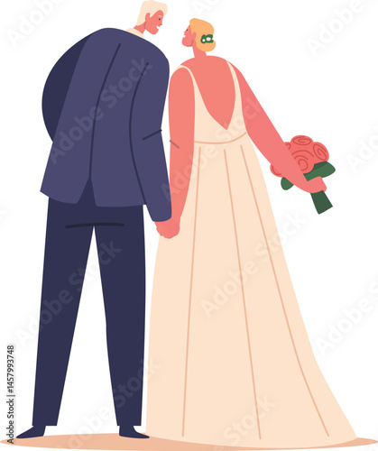 Bride and groom kissing vector illustration